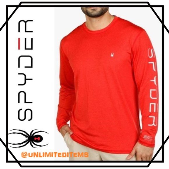 Spyder Men's Active Space-Dye Rash Guard Logo Long Sleeved Shirt Orange NWT/NEW - Picture 1 of 4
